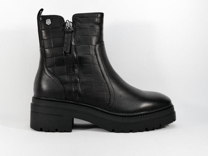 Bottine en cuir noir de qualité à talon CARMELA 68084 femme en destockage