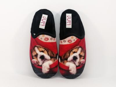 Chausson mule motif chien velours femme CHIC & RELAX tirouk OUF