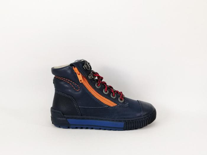 Chaussure montante KICKERS pirlzip cuir marine destockage double zip, lacets garçon