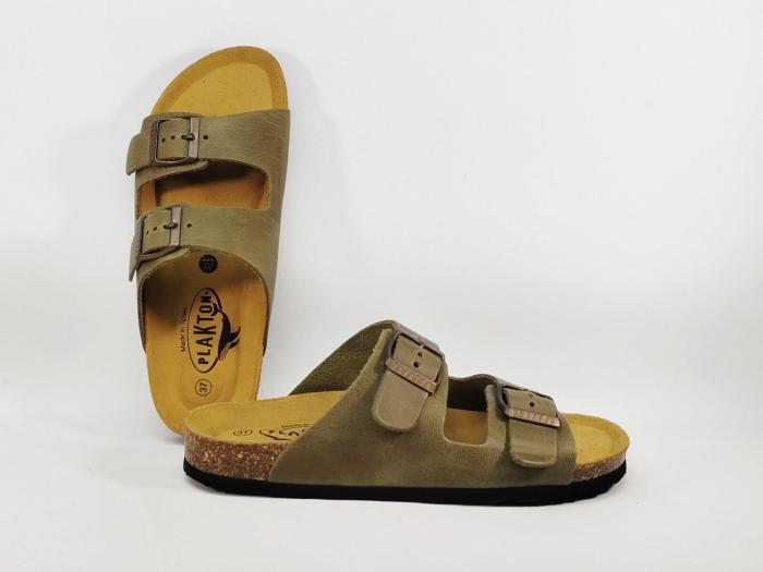 Mule cuir femme confortable PLAKTON beta vert pistacho semelle mémoire de forme