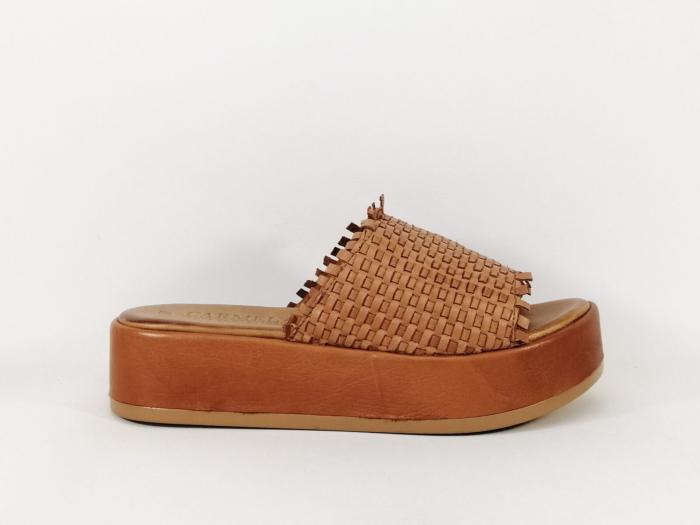 Mule plateforme cuir souple camel femme destockage CARMELA 67299