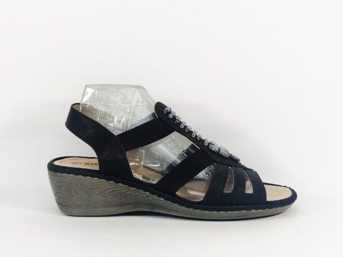 Sandale femme confort à élastique, compensée à pas cher SWEET'R mimoul noir chic en cuir