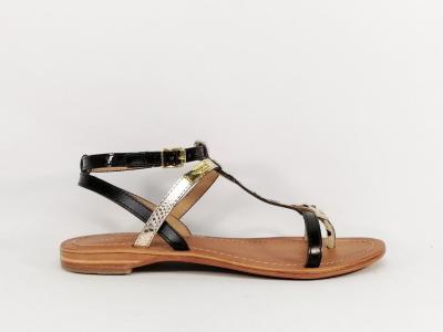 Sandale TROPEZIENNES femme cuir noir leopard destockage baie pas cher