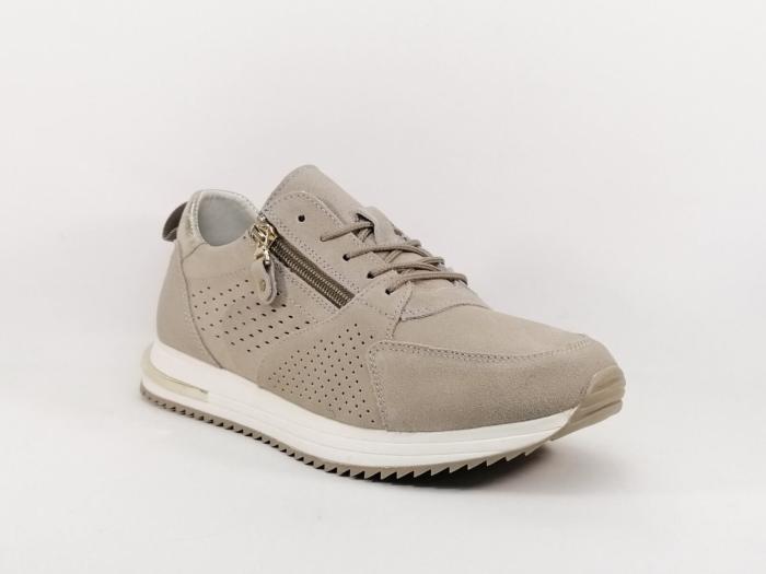 Basket chic cuir très souple taupe femme zip et lacets SWEET'R Mayone