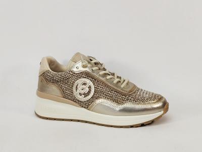 Baskets femme compensées sans lacets cuir raphia or destockage CARMELA 162357 confort