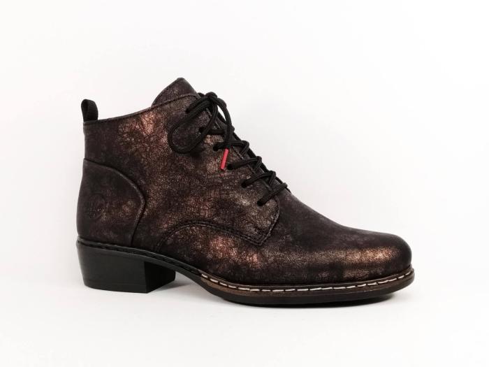 Bottine femme chic confortable et originale noire bronze RIEKER Y0830 à talon tendance