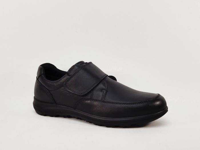 Chaussure homme pieds larges cuir noir à scratch grand confort destockage IMAC 851470