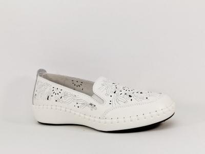 Mocassin cuir souple blanc ajouré femme MORAN'S wordy très confortable