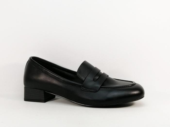 Mocassin grande taille femme à talon noir chic en destockage ANDRES MACHADO AM6009 à pas cher