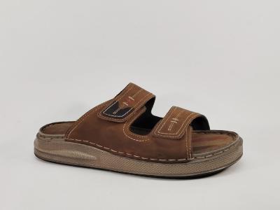 Mule homme confortable cuir marron � scratch pieds larges semelle �paisse MORAN'S tashat