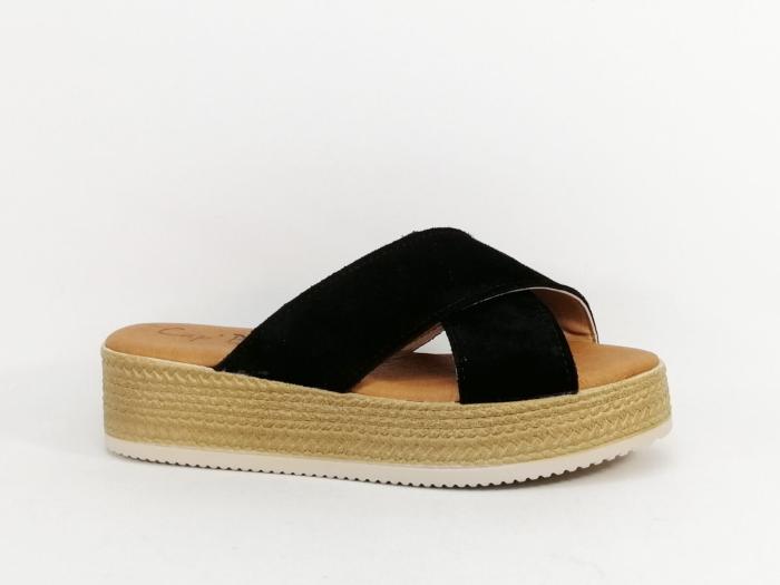 Mule plateforme femme cuir noir chic et confortable à pas cher CAP BASSIN 25061