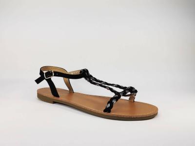 Sandale noire plate en cuir grande pointure femme pas cher CINK ME HSDM06