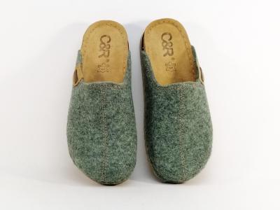 Sabot femme feutre recyclé vert CHIC & RELAX mozara semelle cuir confortable