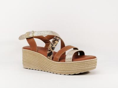 Sandale compense chic cuir camel AGORA Prudente femme