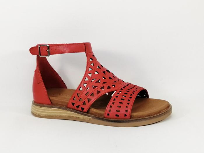 Sandale femme à talon fermé tout cuir rouge destockage CARMELA 67861