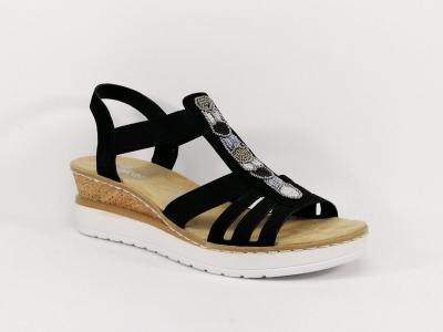 Sandale noire RIEKER V38F9 compense  lastiques pour femme