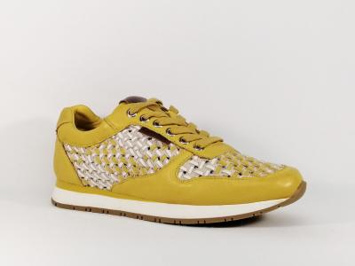 Sneakers cuir jaune tendance femme destockage CARMELA 67279