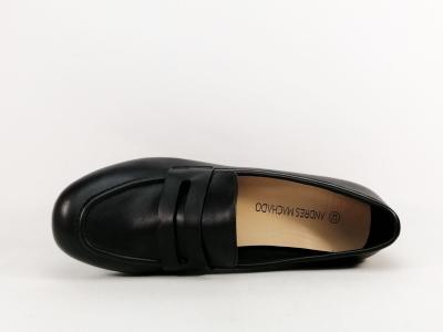 Mocassin grande taille femme à talon noir chic en destockage ANDRES MACHADO AM6009 à pas cher