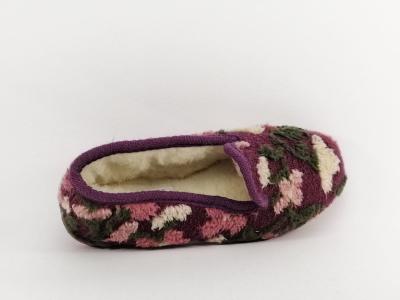 Pantoufle femme confortable laine rose motif fleurs SOCA 318