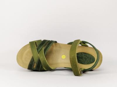 Sandale compensée ARTPELLE 17036 tout cuir vert pour femme