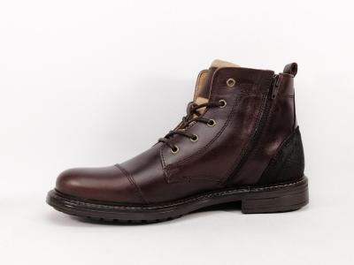 Bottine homme chic cuir marron de qualité ORLAND 25113 souple et confort double zip et lacets