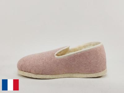 Charentaise femme semelle feutre chausson fourré en laine BOSSI charente rose pale fabrication France