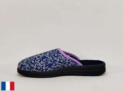Chausson femme été pieds sensibles coton marine toile fleuris BOSSI loriane fabrication France