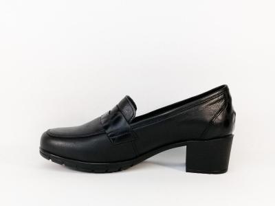 Mocassin femme à talon 5cm cuir souple noir grand confort VALERIA'S 9541