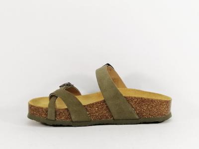 Mule femme cuir confort chic tendance PLAKTON cp bombay kaki Fabrication Espagne