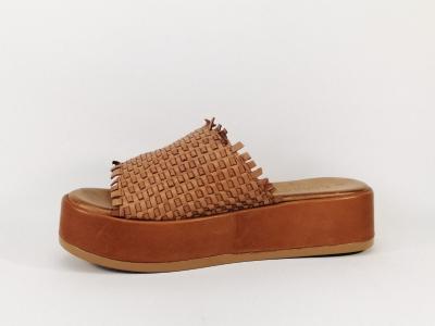 Mule plateforme cuir souple camel femme destockage CARMELA 67299