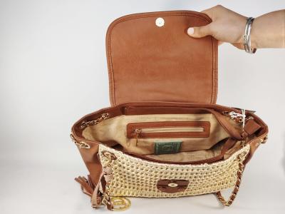 Sac épaule femme chic raphia beige camel en destockage CARMELA 186127 à pas cher