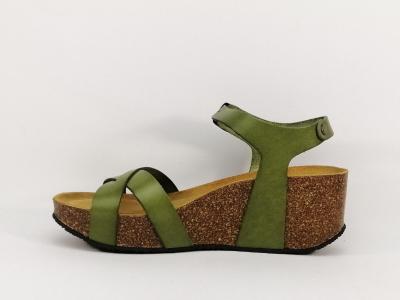 Sandale femme confortable compensée semelle bio tout cuir vert PLAKTON So Final