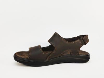Sandale de marche homme confortable cuir marron à scratch destockage IMAC 753071