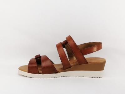 Sandale compensée à velcro en cuir marron pour femme JORDANA 681
