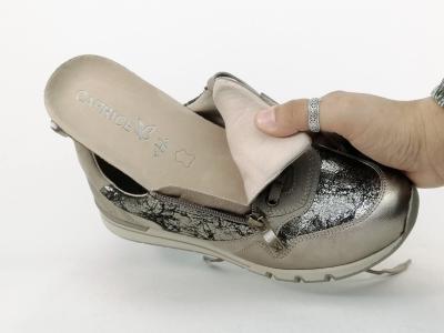 Baskets femme pieds larges confortable cuir taupe metallic CAPRICE 23757 largeur H