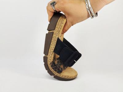 Mules femme RIEKER V2392 leopard grand confort compensée semelle anti stress à scratch