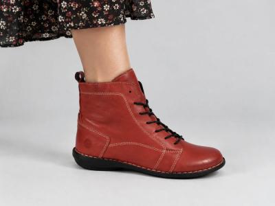 Bottine femme cuir rouge souple confortable MORAN'S gramis plate avec zip et lacets