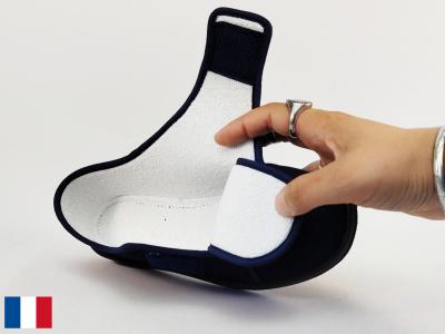 Chausson femme été pieds sensibles à scratch coton toile marine fabrication France BOSSI luron