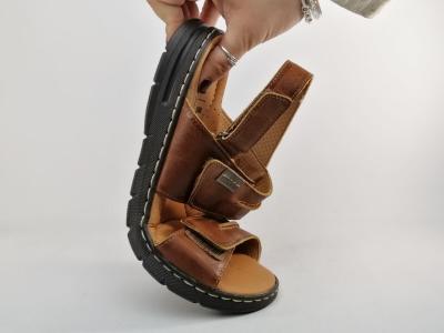 Sandale homme confortable cuir camel souple à velcro pieds larges ORLAND 25012