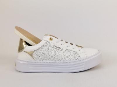 Sneakers femme chic confortable cuir blanc or destockage CARMELA 162058