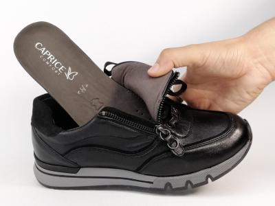 Sneakers femme confortable cuir noir CAPRICE 23750 grande largeur H