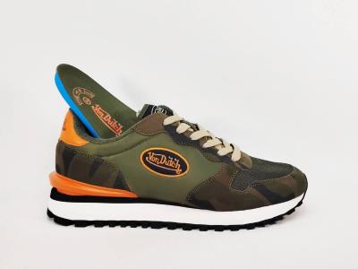 Basket homme tendance destockage VON DUTCH roca camo confort kaki orange