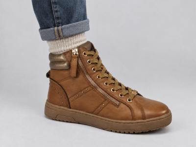 Basket montante femme cuir souple camel destockage CARMELA 161805 à pas cher confortable