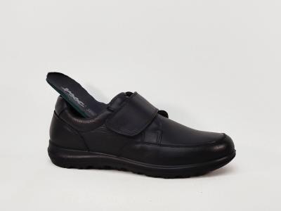 Chaussure homme pieds larges cuir noir à scratch grand confort destockage IMAC 851470