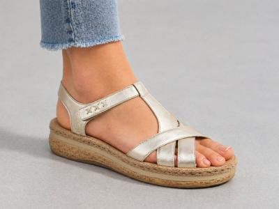 Sandale femme RIEKER V0919 grande taille chic et confortable doré semelle antistress