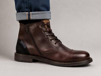 Bottine homme chic cuir marron de qualité ORLAND 25113 souple et confort double zip et lacets