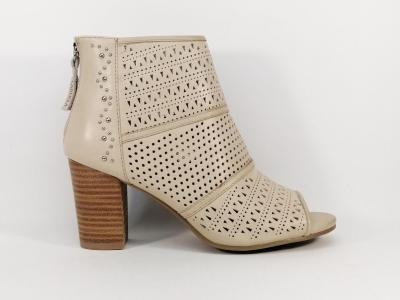 Bottine d'été tout cuir beige à talon haut destockage CARMELA 67181 femme