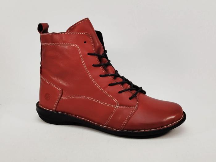 Bottine femme cuir rouge souple confortable MORAN'S gramis plate avec zip et lacets