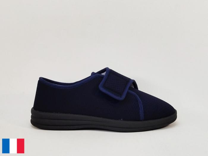 Chausson femme été pieds sensibles à scratch coton toile marine fabrication France BOSSI luron