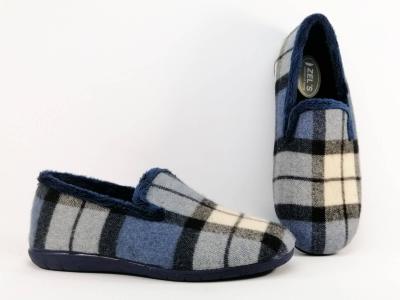 Chausson homme confortable charentaise à carreaux souple ZEL'S 7031 marine